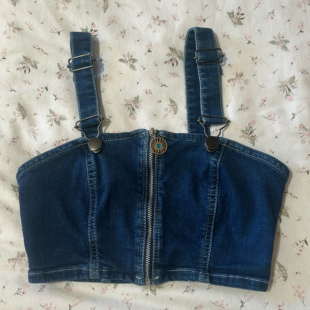 Urban Outfitters Soft Denim Zip up Tank Top